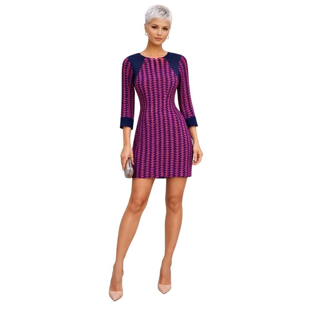 ALICE & TRIXIE Women’s Silk Geometric Pattern Dress Pink/Blue Size Extra Small